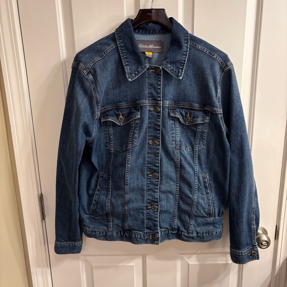 TALL Eddie Bauer Women's Classic Blue Jean Jacket XL Tall - Picture 1 of 9